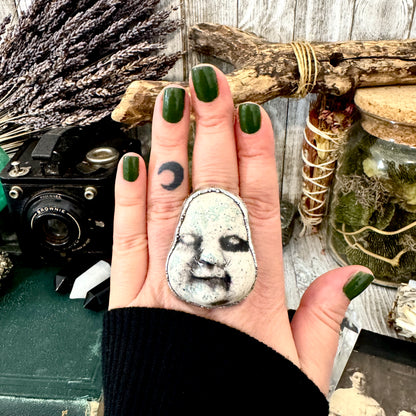 Ceramic Baby Doll Head Ring Fine Silver Size 9 / Foxlark Collection - One of a Kind