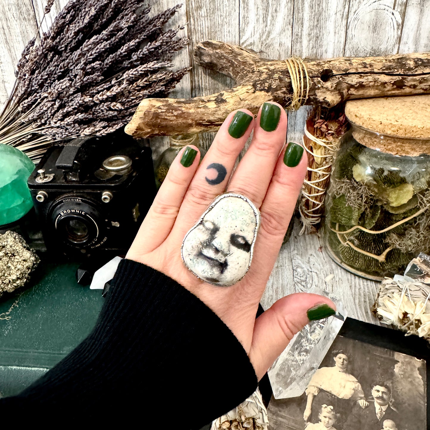 Ceramic Baby Doll Head Ring Fine Silver Size 9 / Foxlark Collection - One of a Kind
