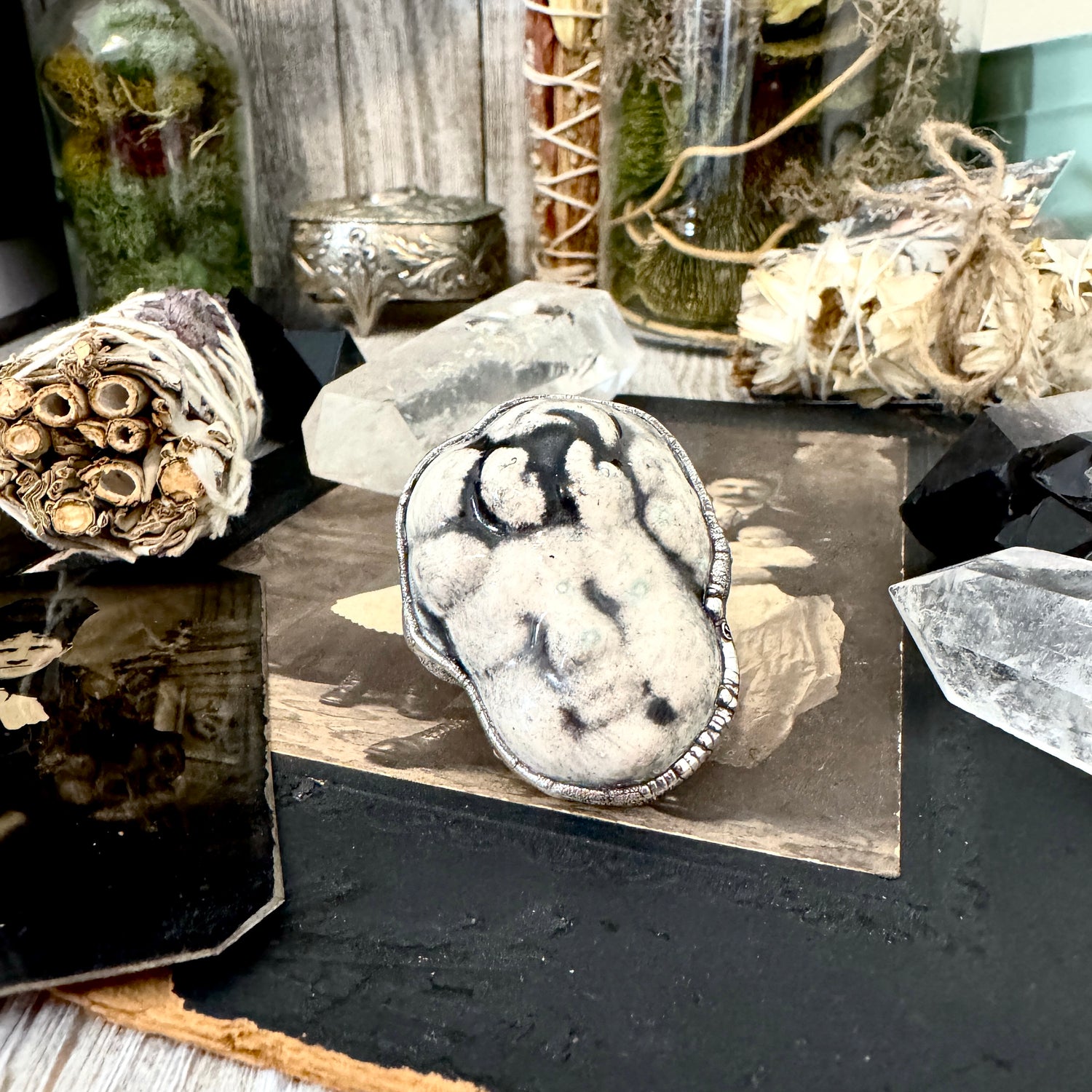 Ceramic Baby Doll Head Ring Fine Silver Size 7.5 / Foxlark Collection - One of a Kind FOXLARK