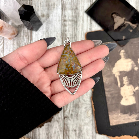 Moss & Moon Collection - Petrified Wood Statement Necklace in Fine Silver / One of a Kind