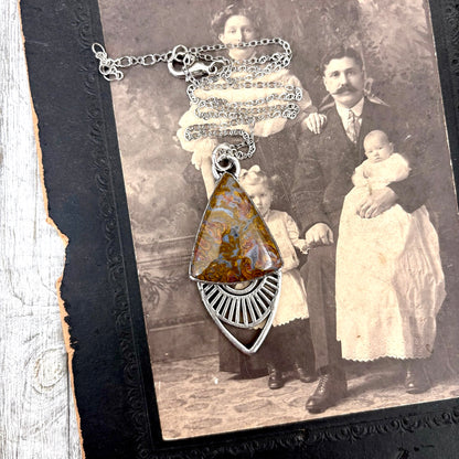 Moss & Moon Collection - Petrified Wood Statement Necklace in Fine Silver / One of a Kind