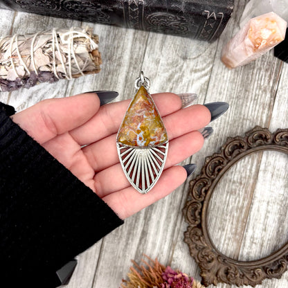 Moss & Moon Collection - Petrified Wood Statement Necklace in Fine Silver / One of a Kind