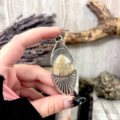 Moss & Moon Collection - Fossilized Coral Statement Necklace in Fine Silver / One of a Kind