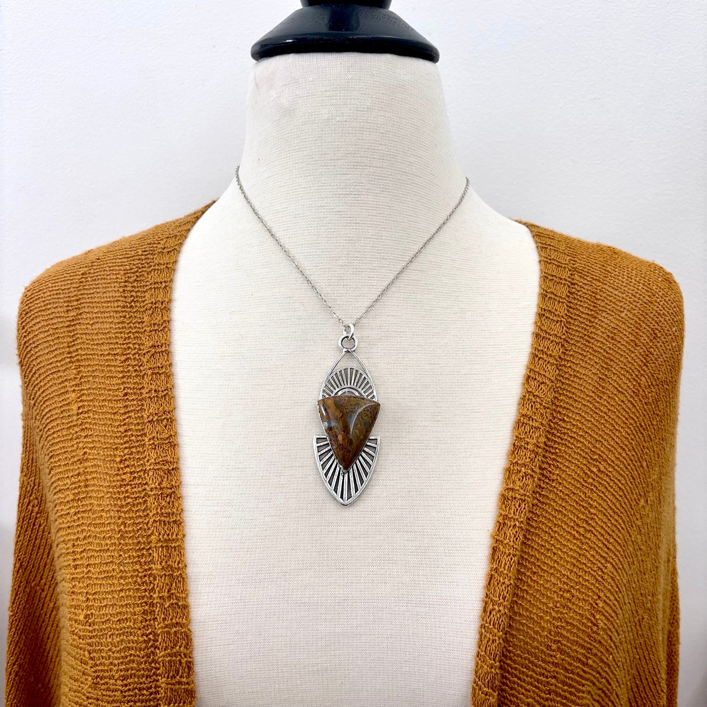 Moss & Moon Collection - Petrified Wood Statement Necklace in Fine Silver / One of a Kind