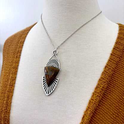 Moss & Moon Collection - Petrified Wood Statement Necklace in Fine Silver / One of a Kind