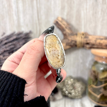 Fossilized Coral Crystal Ring Fine Silver Size 7.5 / Foxlark Collection - One of a Kind