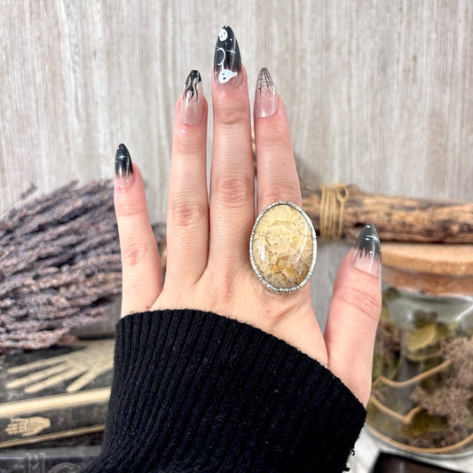 Fossilized Coral Crystal Ring Fine Silver Size 7 / Foxlark Collection - One of a Kind