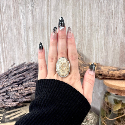 Fossilized Coral Crystal Ring Fine Silver Size 9 / Foxlark Collection - One of a Kind