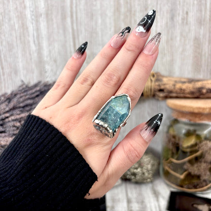 Aqua Aura Quartz Crystal Ring Set in Fine Silver Size 7.5 / Foxlark Collection - One of a Kind