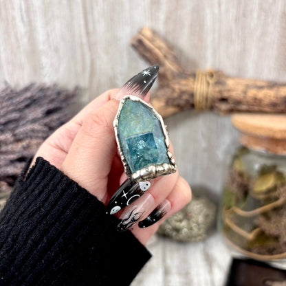 Aqua Aura Quartz Crystal Ring Set in Fine Silver Size 7.5 / Foxlark Collection - One of a Kind