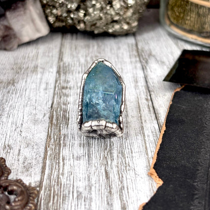 Aqua Aura Quartz Crystal Ring Set in Fine Silver Size 7.5 / Foxlark Collection - One of a Kind
