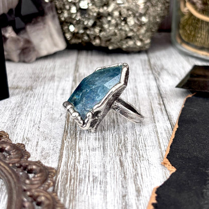 Aqua Aura Quartz Crystal Ring Set in Fine Silver Size 7.5 / Foxlark Collection - One of a Kind