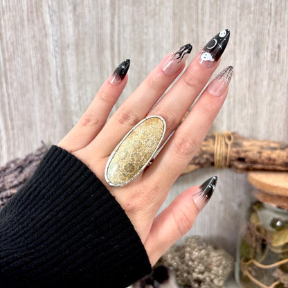 Fossilized Coral Crystal Ring Fine Silver Size 9 / Foxlark Collection - One of a Kind