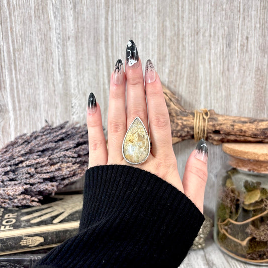 Fossilized Coral Crystal Ring Fine Silver Size 10 / Foxlark Collection - One of a Kind