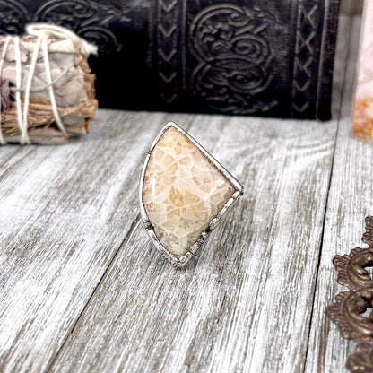 Fossilized Coral Crystal Ring Fine Silver Size 8.5 / Foxlark Collection - One of a Kind