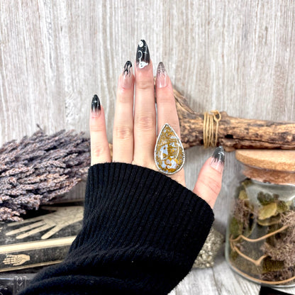 Petrified Wood Crystal Ring Fine Silver Size 7 / Foxlark Collection - One of a Kind