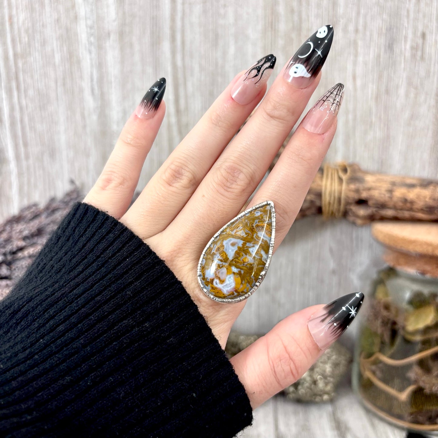 Petrified Wood Crystal Ring Fine Silver Size 7 / Foxlark Collection - One of a Kind