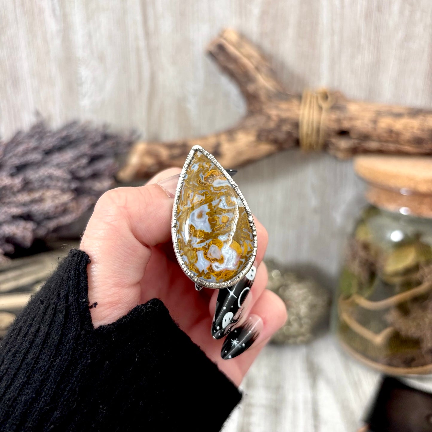 Petrified Wood Crystal Ring Fine Silver Size 7 / Foxlark Collection - One of a Kind
