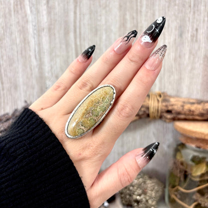 Fossilized Coral Crystal Ring Fine Silver Size 10 / Foxlark Collection - One of a Kind