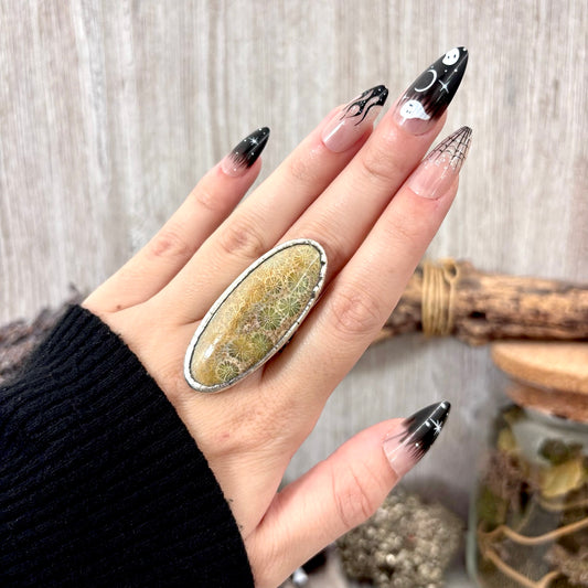 Fossilized Coral Crystal Ring Fine Silver Size 10 / Foxlark Collection - One of a Kind