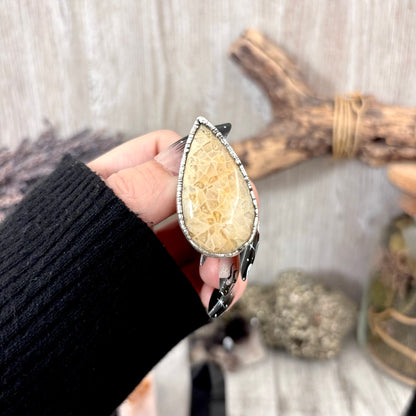 Fossilized Coral Crystal Ring Fine Silver Size 8 / Foxlark Collection - One of a Kind