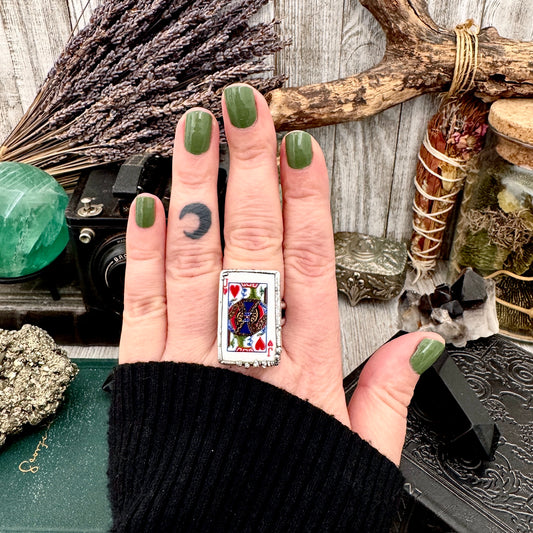 Playing Games - Jack Of Hearts Playing Card Ring Fine Silver Size 10 / Foxlark Collection - One of a Kind