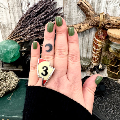 Playing Games - Lightning Bolt #3 Pool Ball Ring Fine Silver Size 8 / Foxlark Collection - One of a Kind