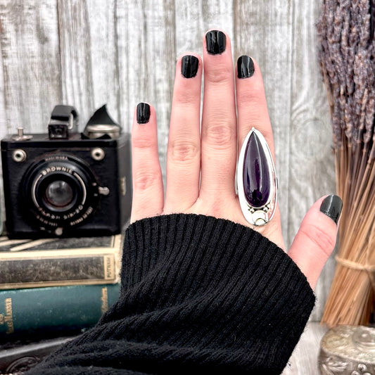 Purple Amethyst Ring Sterling Silver | Big Witchy Crystal Jewelry | Magic Moon | Adjustable Statement Ring 6-10 Gothic Gemstone Jewelry