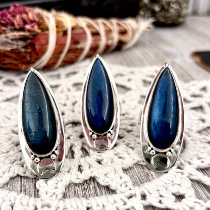 Labradorite Ring Sterling Silver Blue Crystal Rings for Woman / Magic Moon Designed by FOXLARK Adjustable Size 6 7 8 9 10