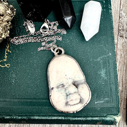 Ceramic Baby Doll Face Necklace Fine Silver / Foxlark Collection - One of a Kind