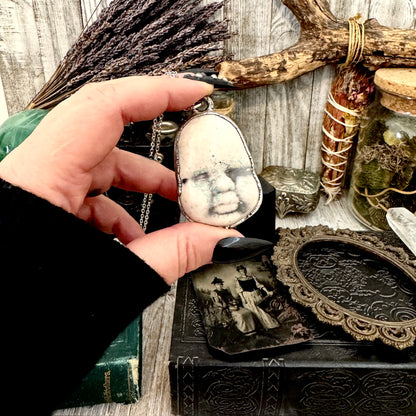 Ceramic Baby Doll Face Necklace Fine Silver / Foxlark Collection - One of a Kind