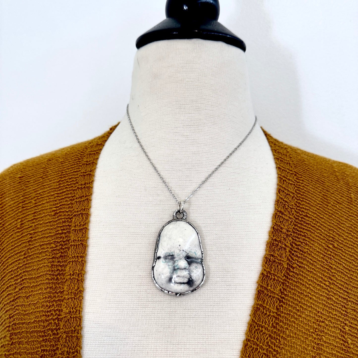 Ceramic Baby Doll Face Necklace Fine Silver / Foxlark Collection - One of a Kind