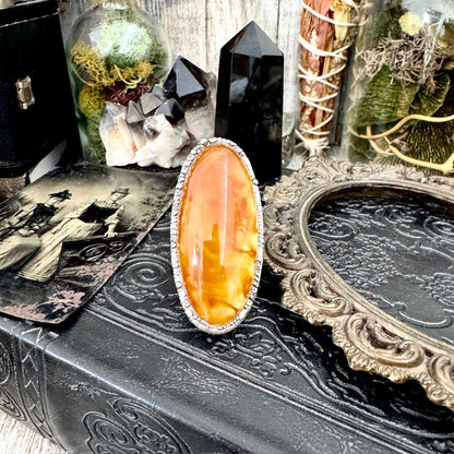 Baltic Amber Crystal Ring Fine Silver Size 9 / Foxlark Collection - One of a Kind