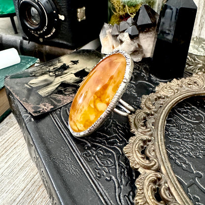 Baltic Amber Crystal Ring Fine Silver Size 9 / Foxlark Collection - One of a Kind