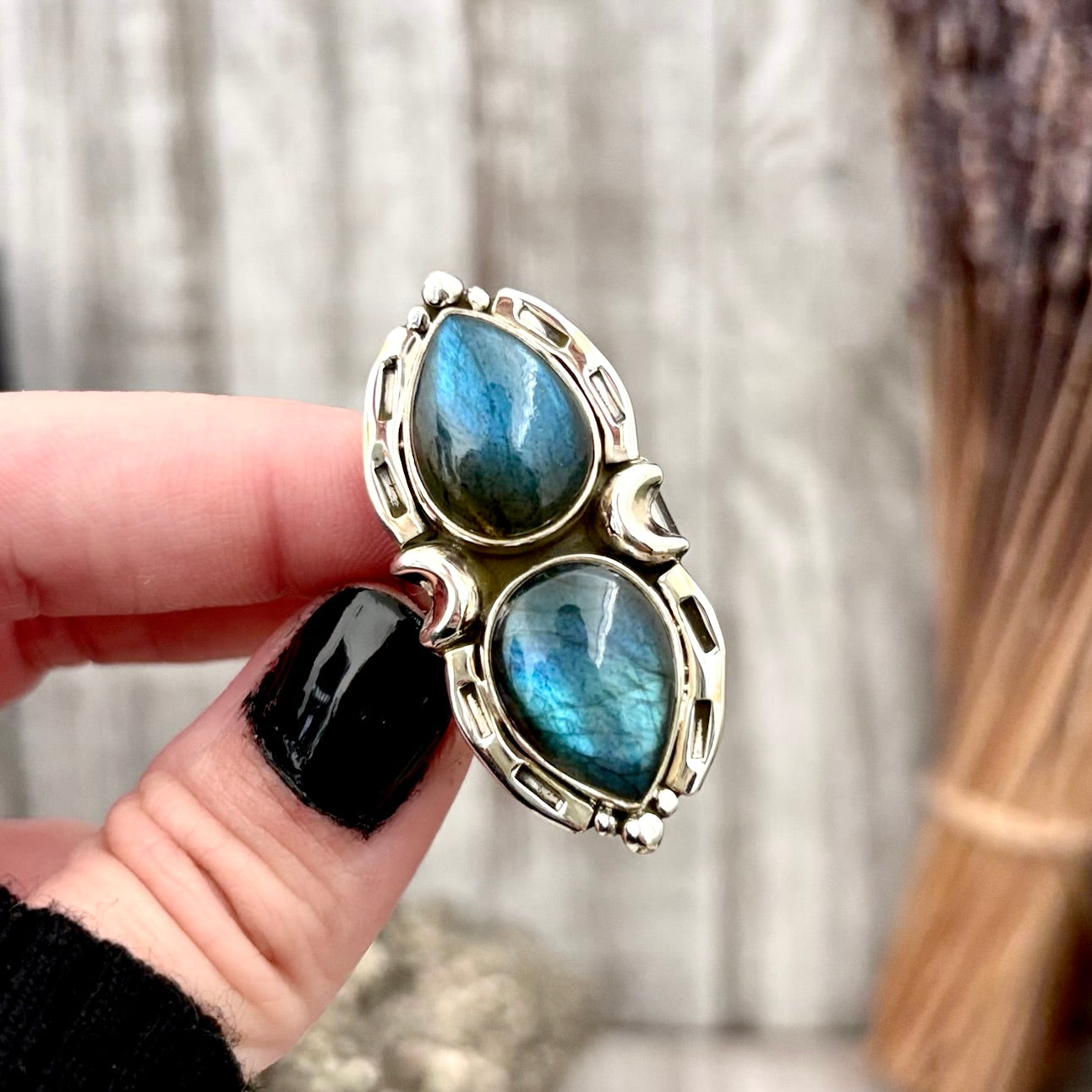 Mystic Moons Labradorite Crystal Ring Sterling Silver Designed FOXLARK Collection Adjustable Ring Size Range 6-9 / Crystal Witchy Jewelry