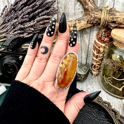 Baltic Amber Crystal Ring Fine Silver Size 9 / Foxlark Collection - One of a Kind