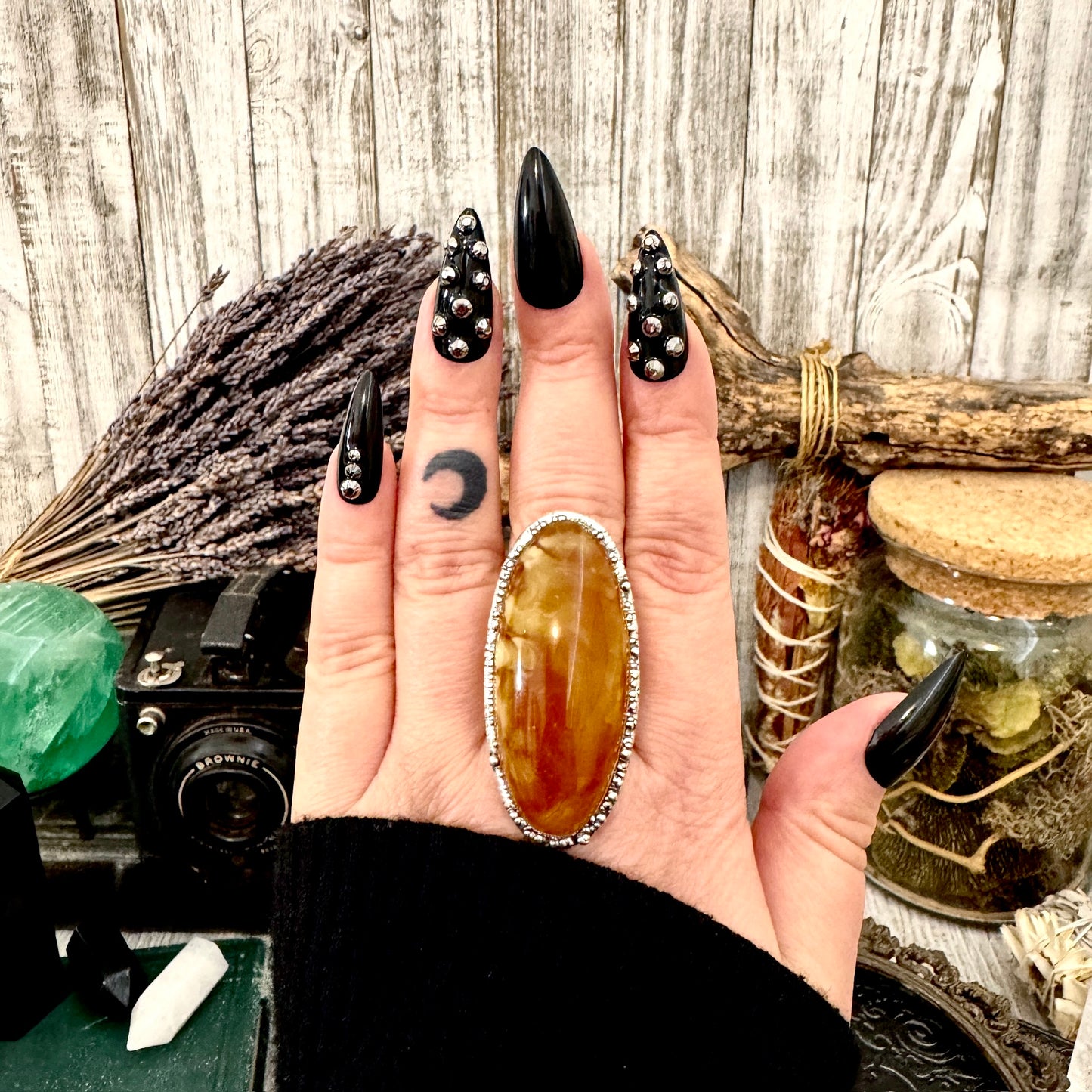 Baltic Amber Crystal Ring Fine Silver Size 9 / Foxlark Collection - One of a Kind