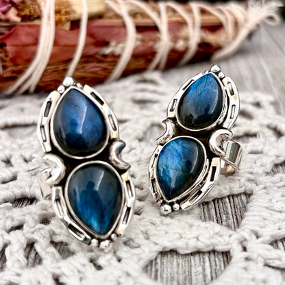 Mystic Moons Labradorite Crystal Ring Sterling Silver Designed FOXLARK Collection Adjustable Ring Size Range 6-9 / Crystal Witchy Jewelry