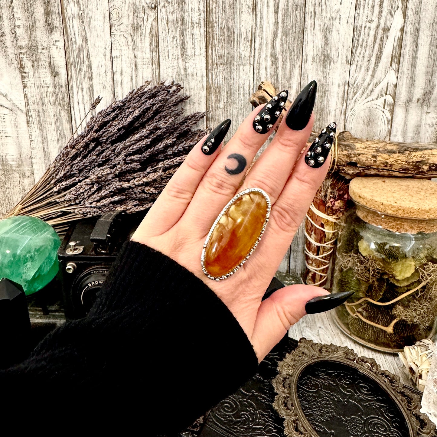 Baltic Amber Crystal Ring Fine Silver Size 9 / Foxlark Collection - One of a Kind