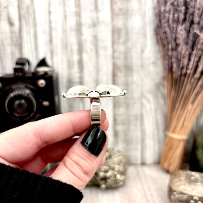 Mystic Moons Rainbow Moonstone Crystal Ring in Solid Sterling Silver- Designed by FOXLARK Collection Adjustable Ring Size Range 6-9