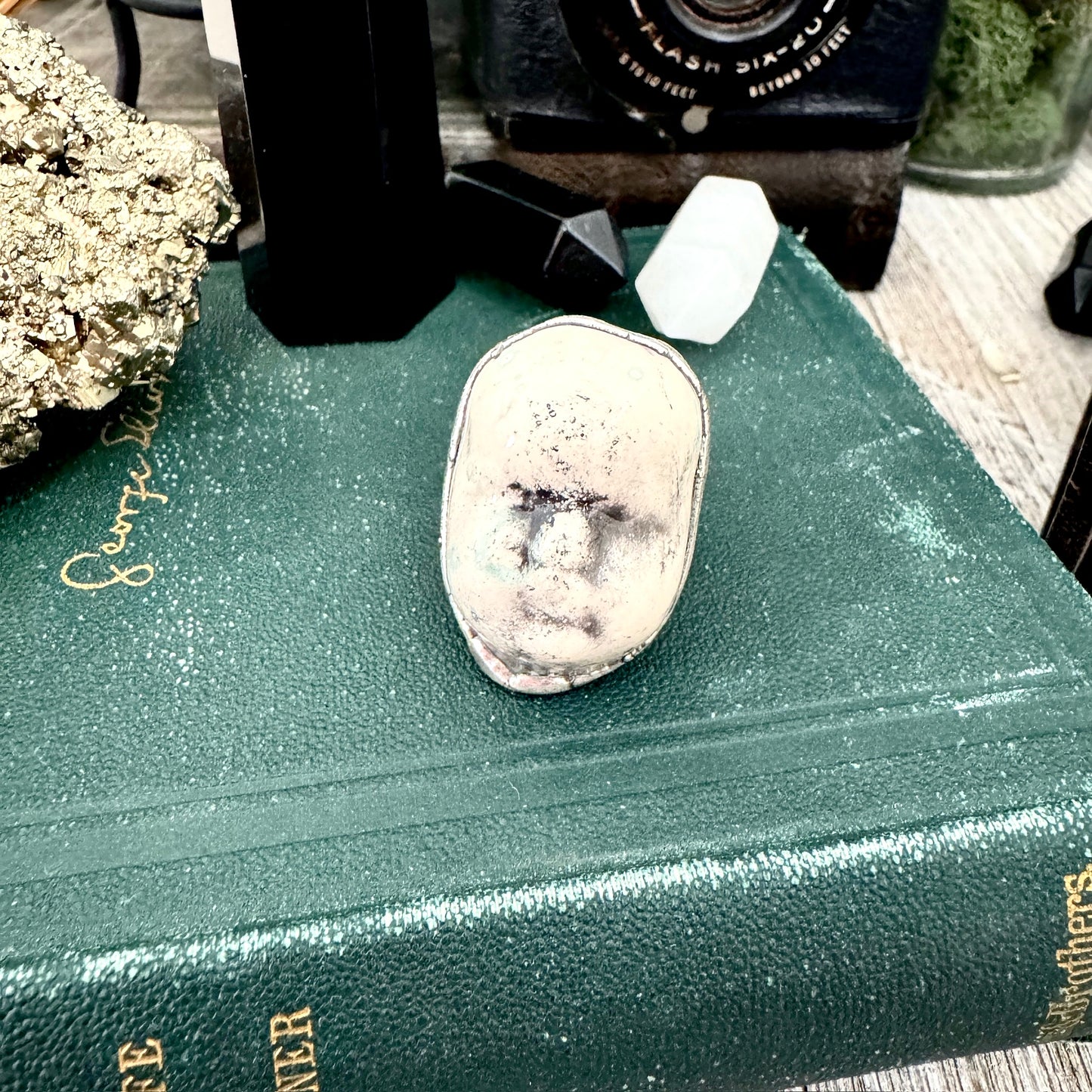 Ceramic Baby Doll Head Ring Fine Silver Size 5.5 / Foxlark Collection - One of a Kind