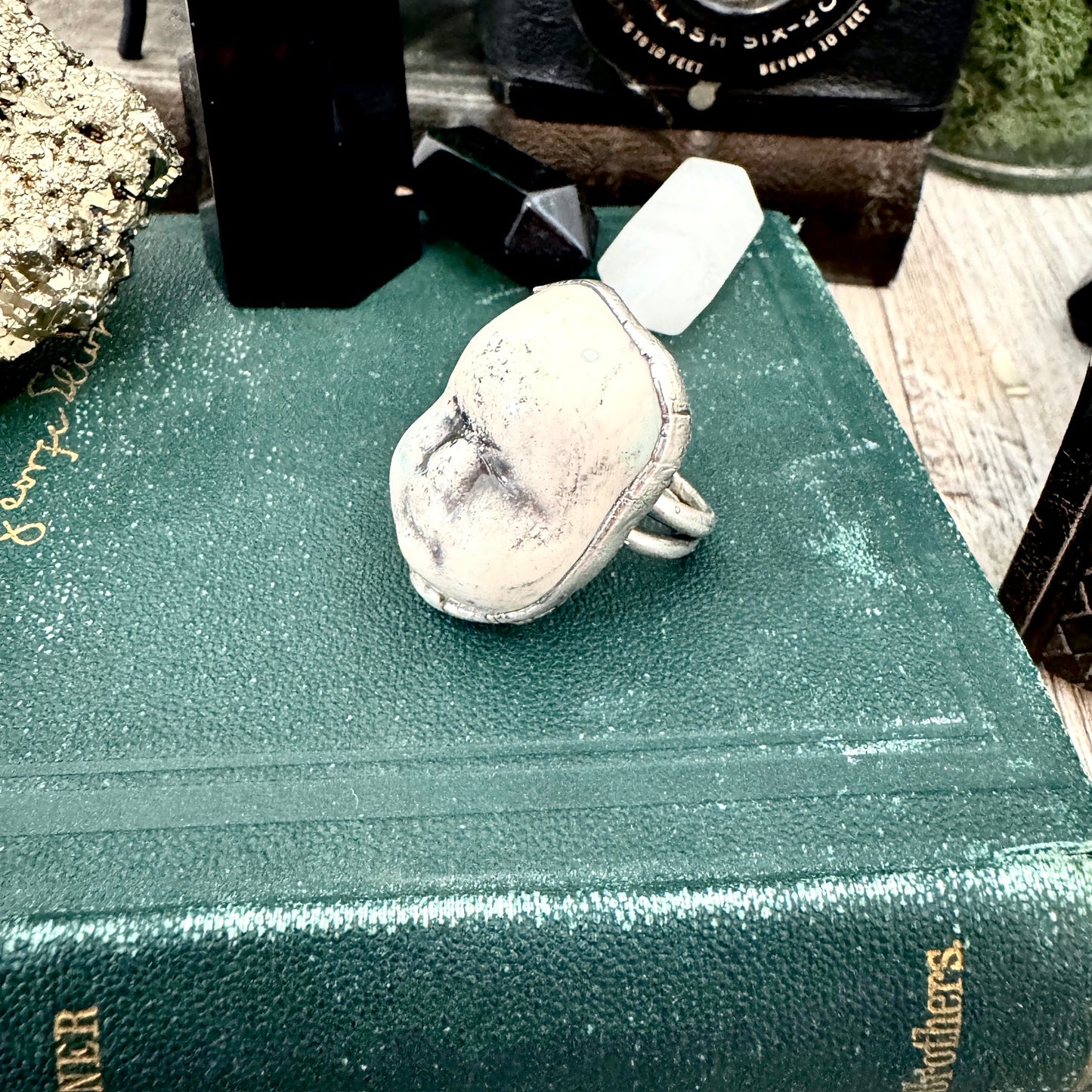 Ceramic Baby Doll Head Ring Fine Silver Size 5.5 / Foxlark Collection - One of a Kind