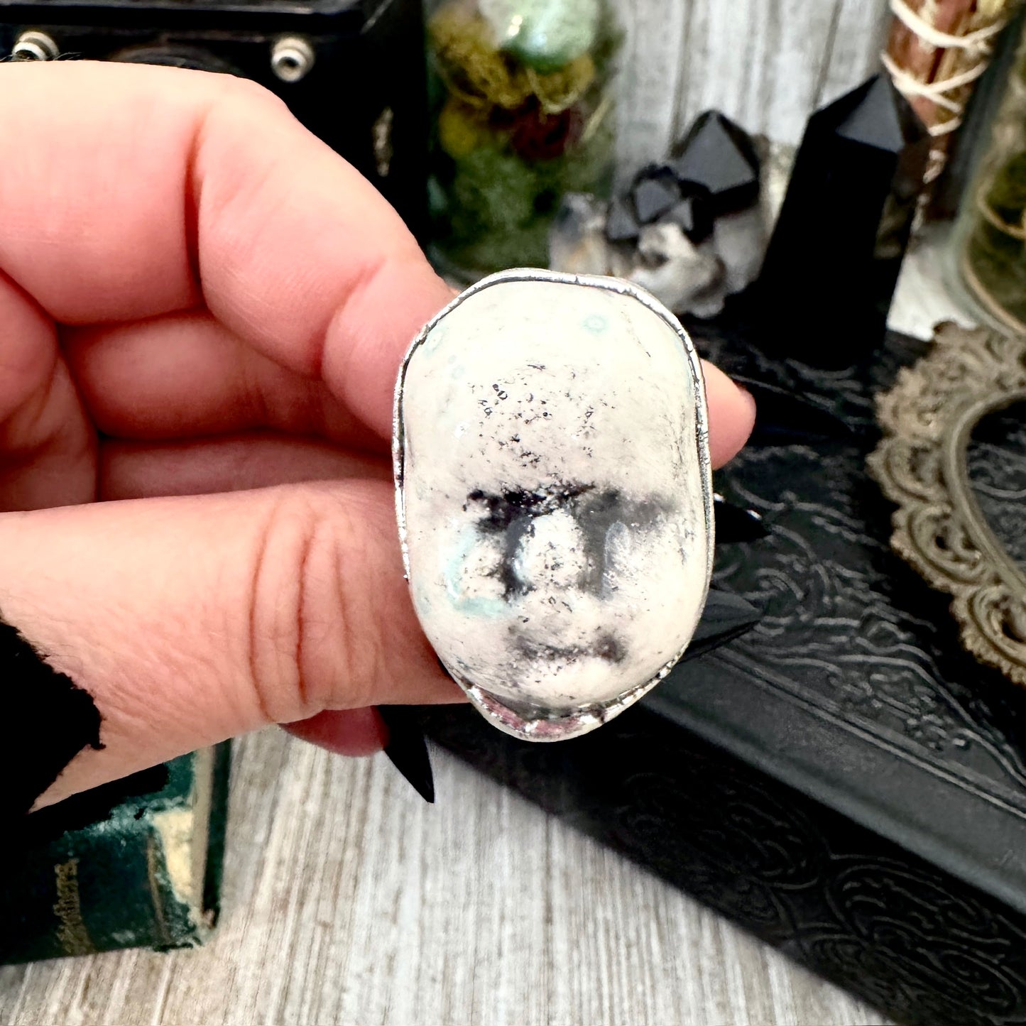 Ceramic Baby Doll Head Ring Fine Silver Size 5.5 / Foxlark Collection - One of a Kind