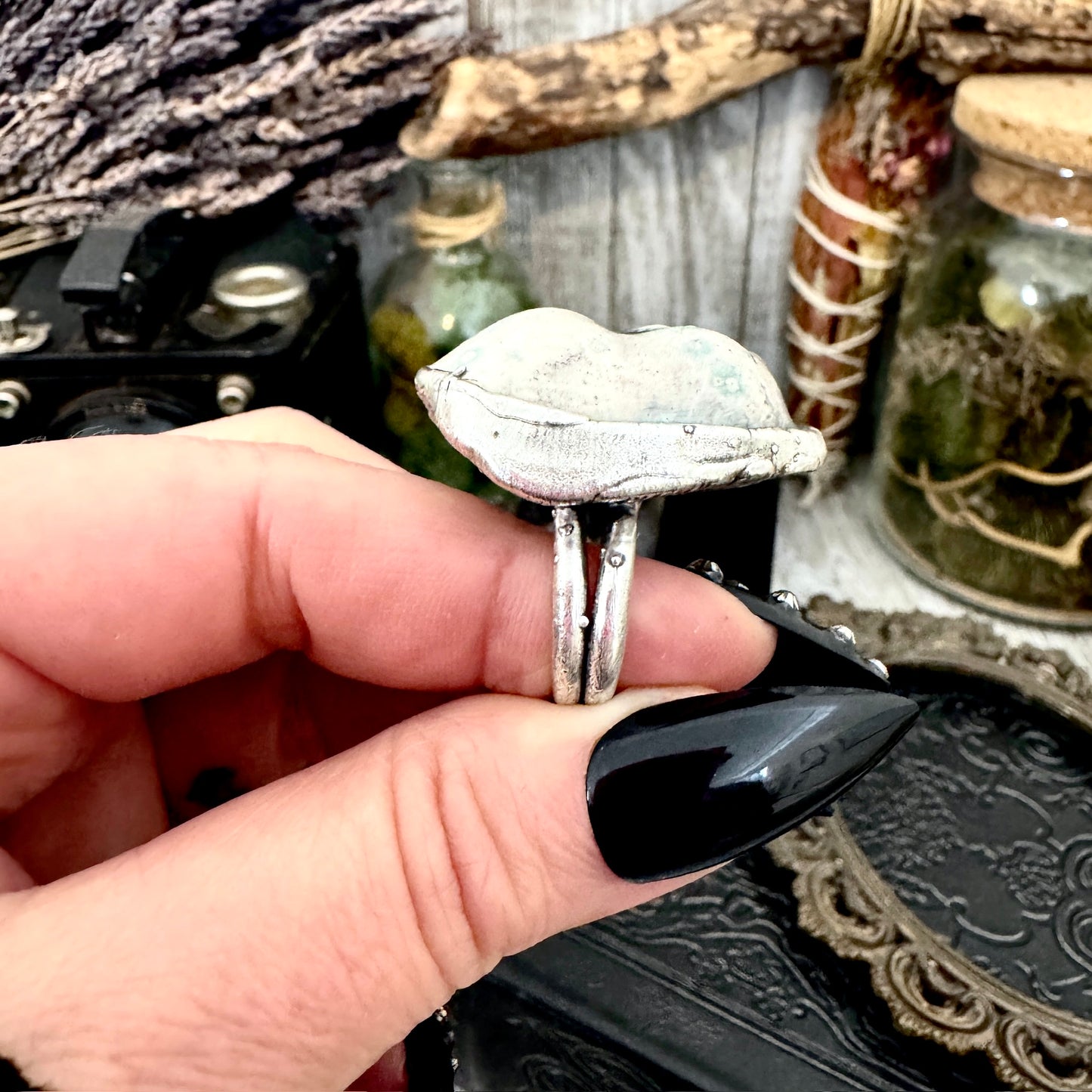 Ceramic Baby Doll Head Ring Fine Silver Size 5.5 / Foxlark Collection - One of a Kind