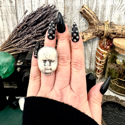 Ceramic Baby Doll Head Ring Fine Silver Size 5.5 / Foxlark Collection - One of a Kind