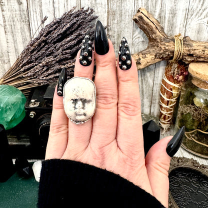 Ceramic Baby Doll Head Ring Fine Silver Size 5.5 / Foxlark Collection - One of a Kind