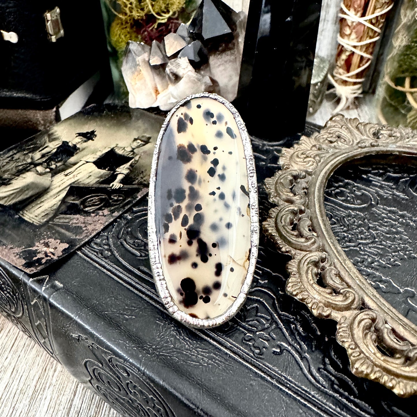 Montana Moss Agate Crystal Ring Fine Silver Size 7.5 / Foxlark Collection - One of a Kind