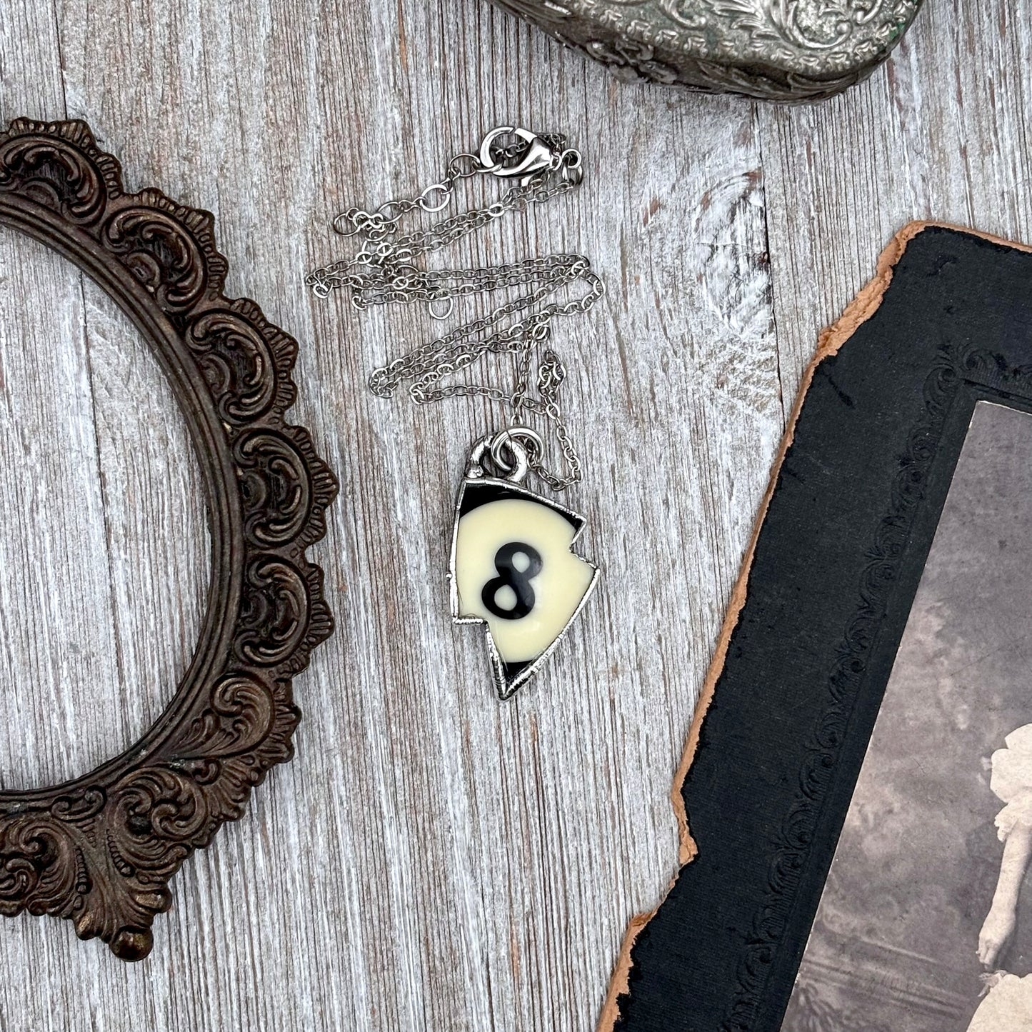 Lightning Bolt #8 Pool Ball Necklace Fine Silver / Foxlark Collection - One of a Kind