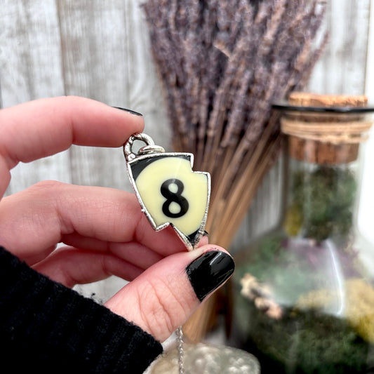 Lightning Bolt #8 Pool Ball Necklace Fine Silver / Foxlark Collection - One of a Kind