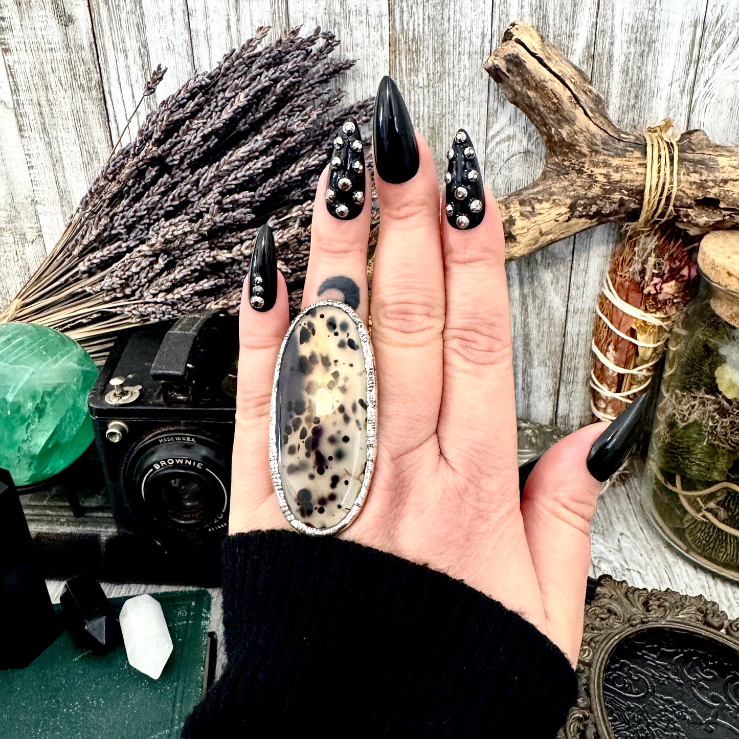 Montana Moss Agate Crystal Ring Fine Silver Size 7.5 / Foxlark Collection - One of a Kind